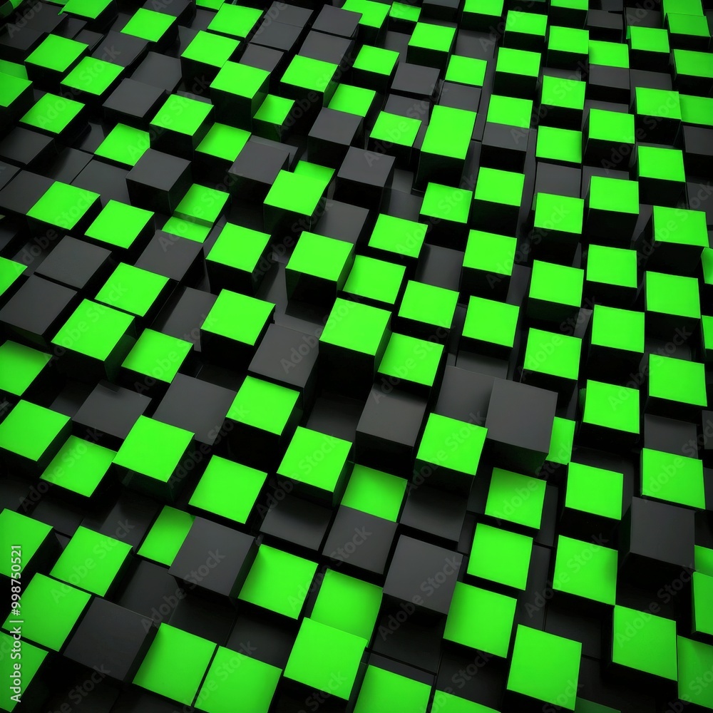 Poster A pattern of black and green cubes, creating a visually striking and abstract design