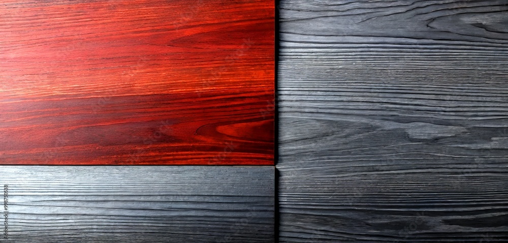 Fototapete a close-up of two distinct wood textures: a dark red wood with visible grain patterns and a lighter 