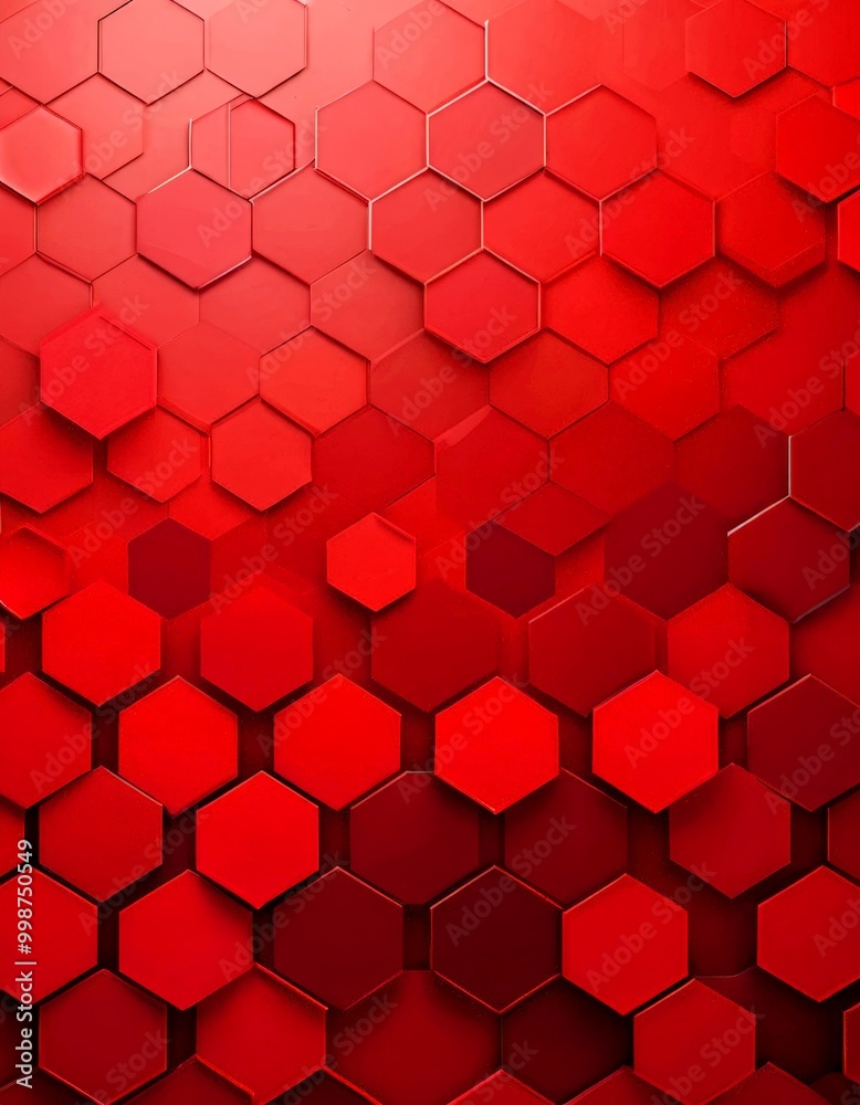 Poster a repeating pattern of red hexagonal shapes, creating a visually striking and geometric design
