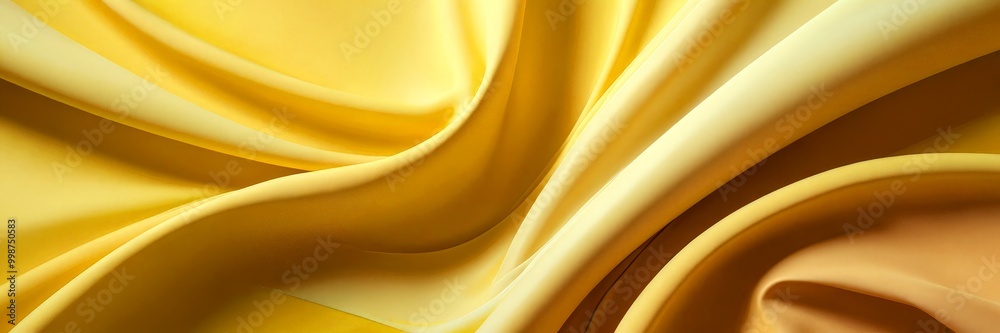 Leinwandbilder a close-up view fabric with a flowing, curving pattern in shades of yellow and orange, creating a se