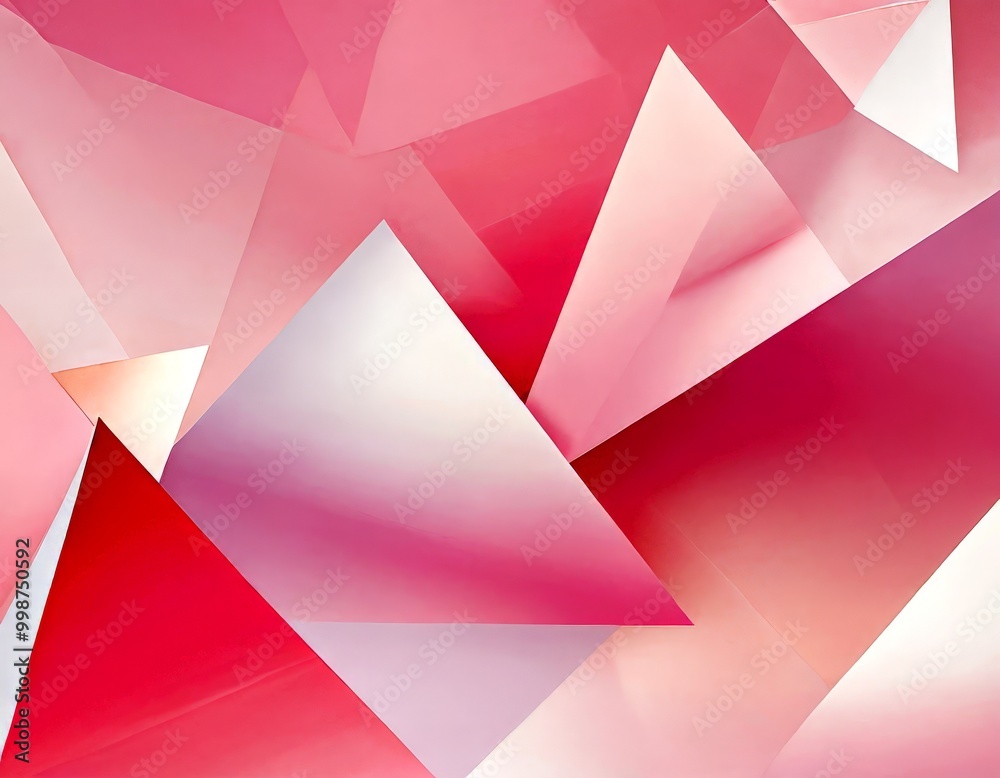Poster a geometric pattern composed of overlapping triangular shapes in various shades of pink and white, creating a visually striking abstract design