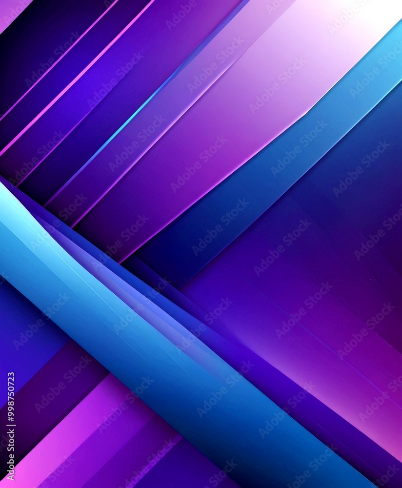 Poster a vibrant abstract composition of intersecting diagonal lines in various shades of purple and blue, creating a dynamic and visually striking pattern