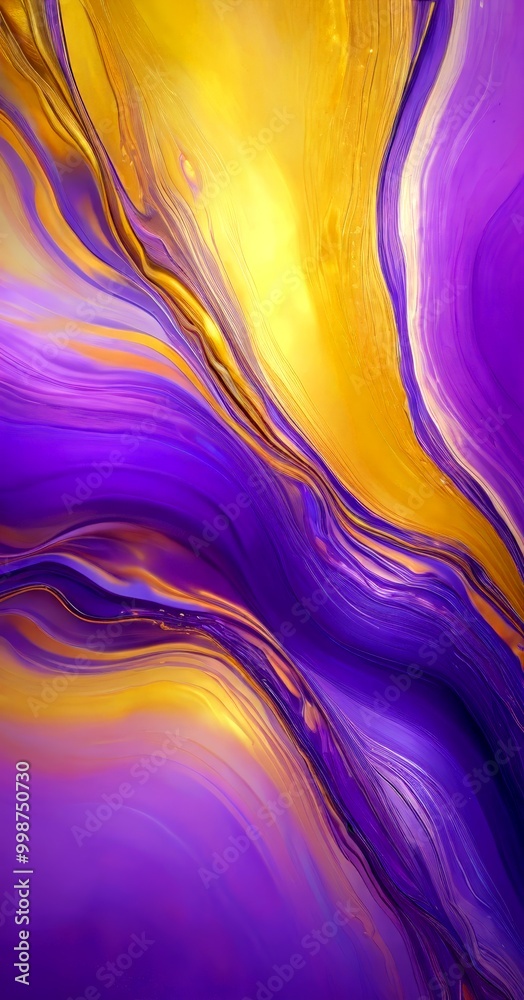 Aufkleber a vibrant abstract composition of swirling, fluid lines in shades of yellow, purple, and orange, cre
