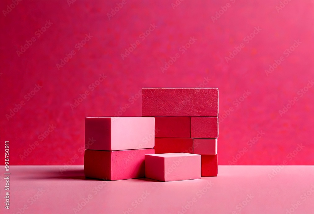 Poster a stack of pink blocks sits on a pink surface, with a blurred pink background