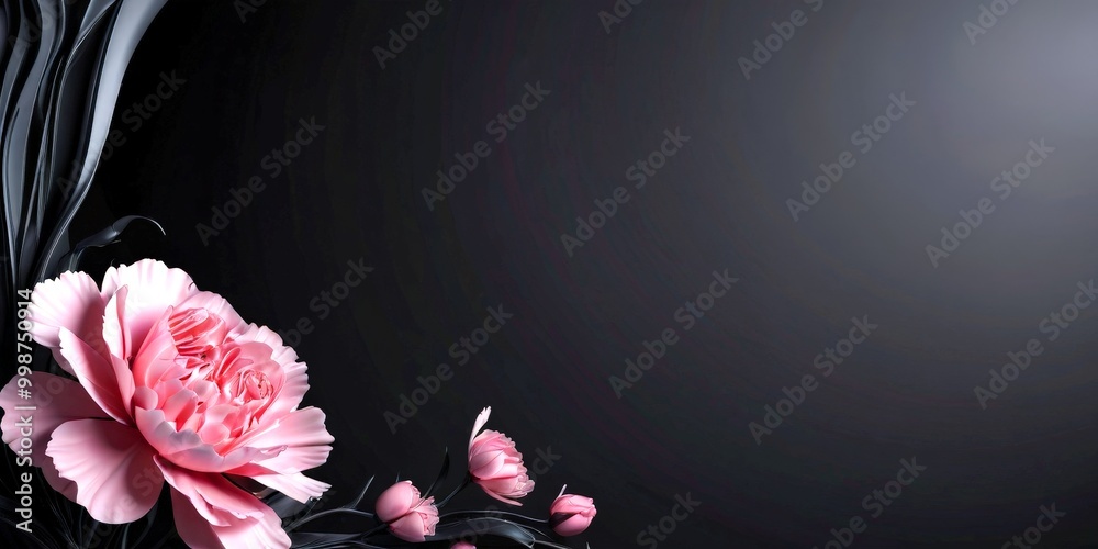 Aufkleber a large pink flower with delicate petals is positioned on the left side of the , with smaller pink f