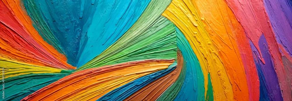 Poster a close-up view textured, multicolored abstract painting the painting features a vibrant array of co