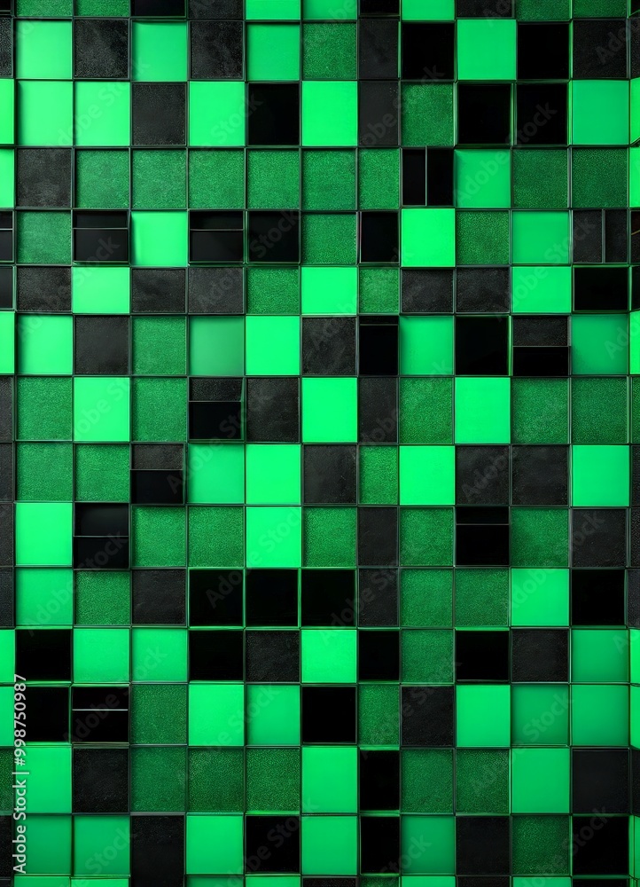 Aufkleber A pattern of square tiles in green and black, with a gradient effect, creating a visually striking and abstract design