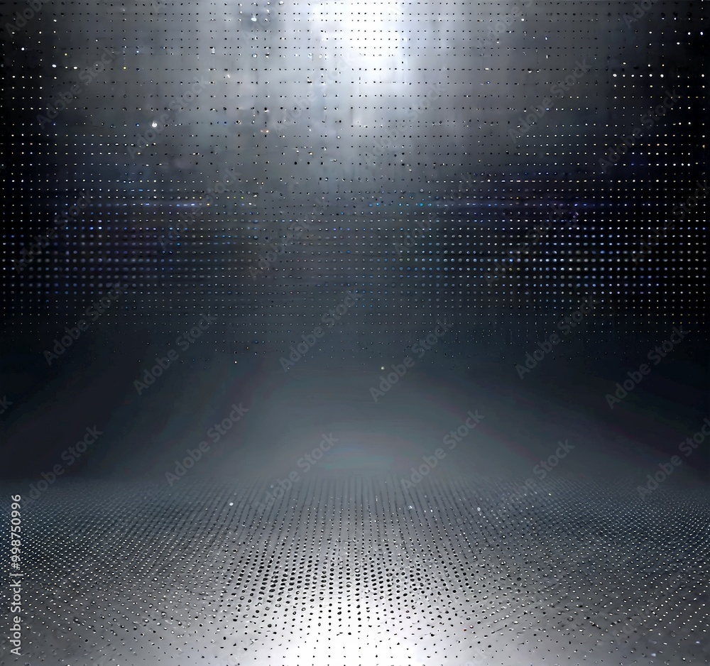 Poster a dark, abstract background with a grid-like pattern of small dots or dots, creating a sense of depth and texture The does not contain any discernible text or