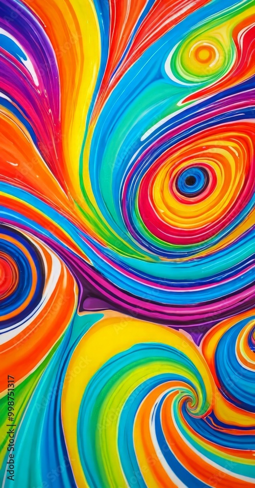 Fototapete a vibrant abstract painting featuring a swirling pattern of multicolored lines and shapes, creating a dynamic and energetic visual effect