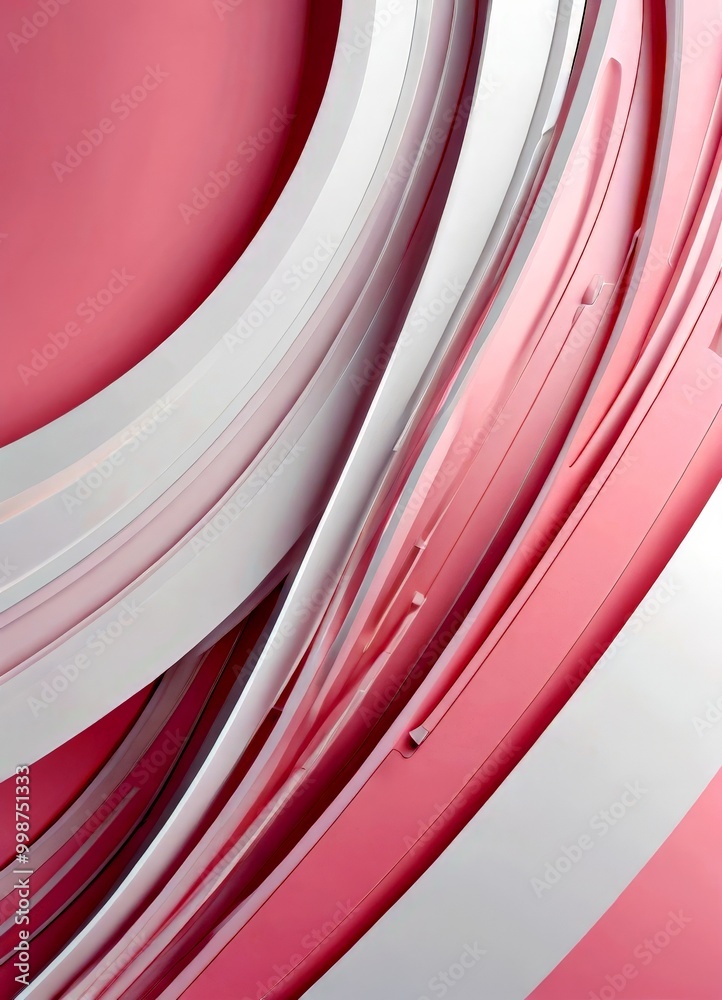 Fototapete a complex arrangement of curved lines and shapes in shades of pink and white, creating a visually striking abstract composition