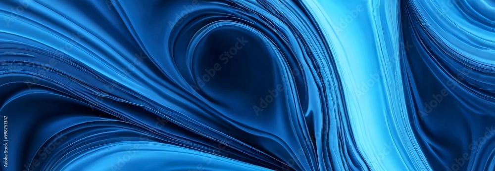 Poster a swirling pattern of blue and white hues, resembling the movement of water or a fluid, with a gradi