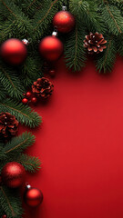 Christmas Decorations on Red Flat Lay