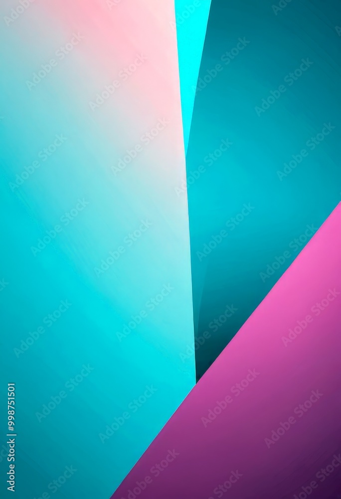 Fototapete a vibrant abstract composition of three overlapping geometric shapes in varying shades of blue, pink, and purple, creating a dynamic and visually striking pattern.
