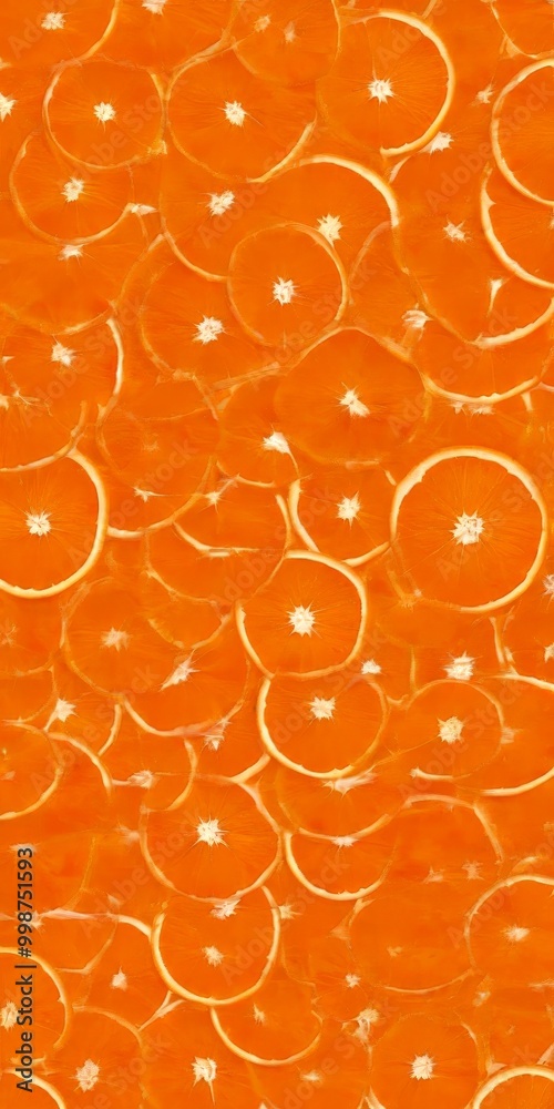 Poster A vibrant collage of orange slices arranged in a repeating pattern, creating a visually striking and textured effect