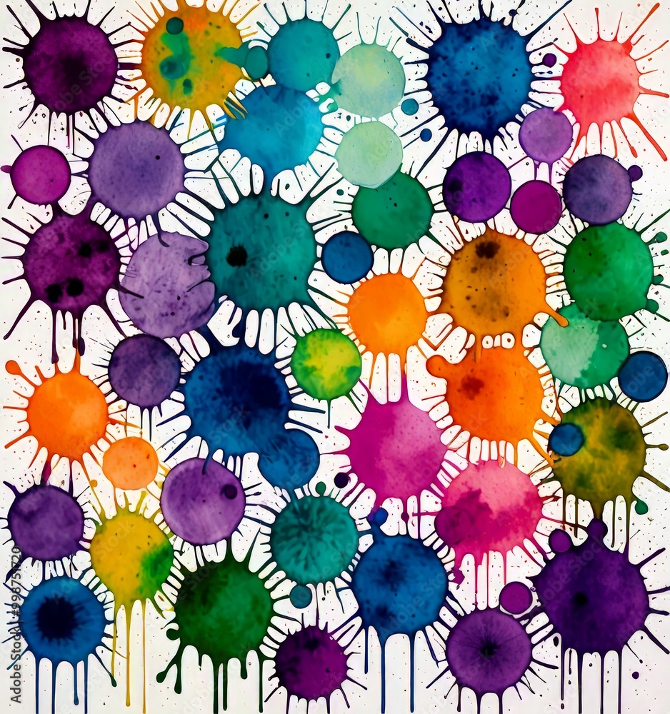 Aufkleber a vibrant abstract painting featuring a variety of colorful watercolor splatters and drips, creating