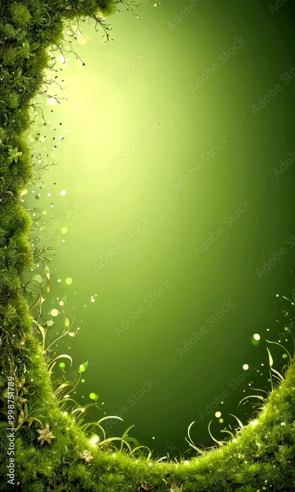Poster a lush, verdant border frames a serene, glowing green background, creating a tranquil and inviting a