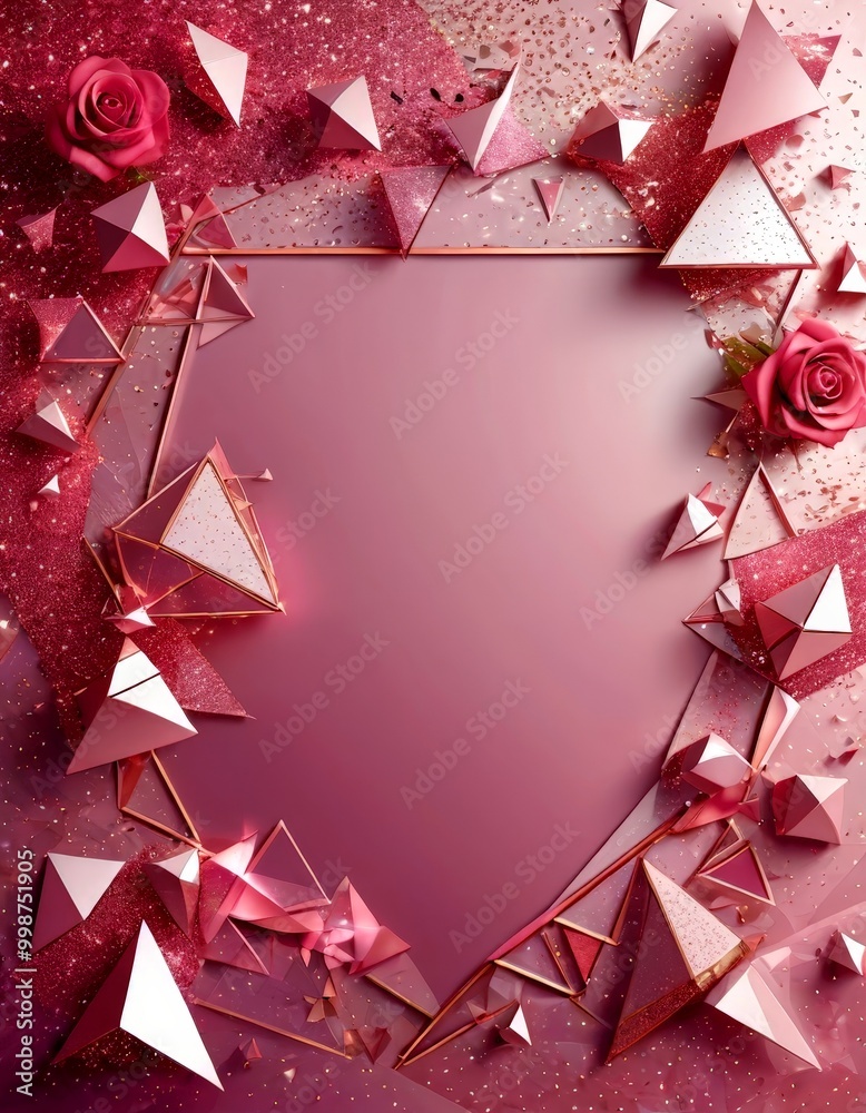 Fototapete a pink and purple abstract background with a geometric pattern of triangles and a rose the rose is p