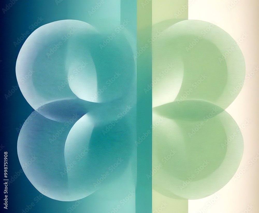 Leinwandbilder a geometric abstract composition with overlapping circles in various shades of blue, green, and white, creating a sense of depth and complexity