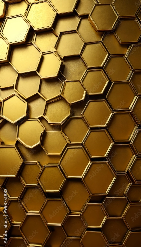 Poster a repeating pattern of golden hexagonal shapes, creating a visually striking and geometric design