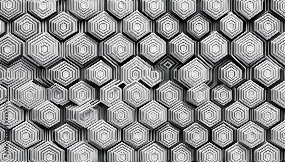 Fototapete a repeating pattern of hexagonal shapes in varying shades of gray, creating a visually striking and geometric design