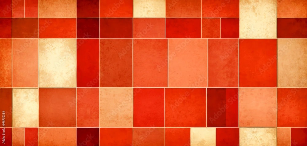Poster a grid of square tiles in various shades of red and orange, arranged in a pattern that fills the entire frame