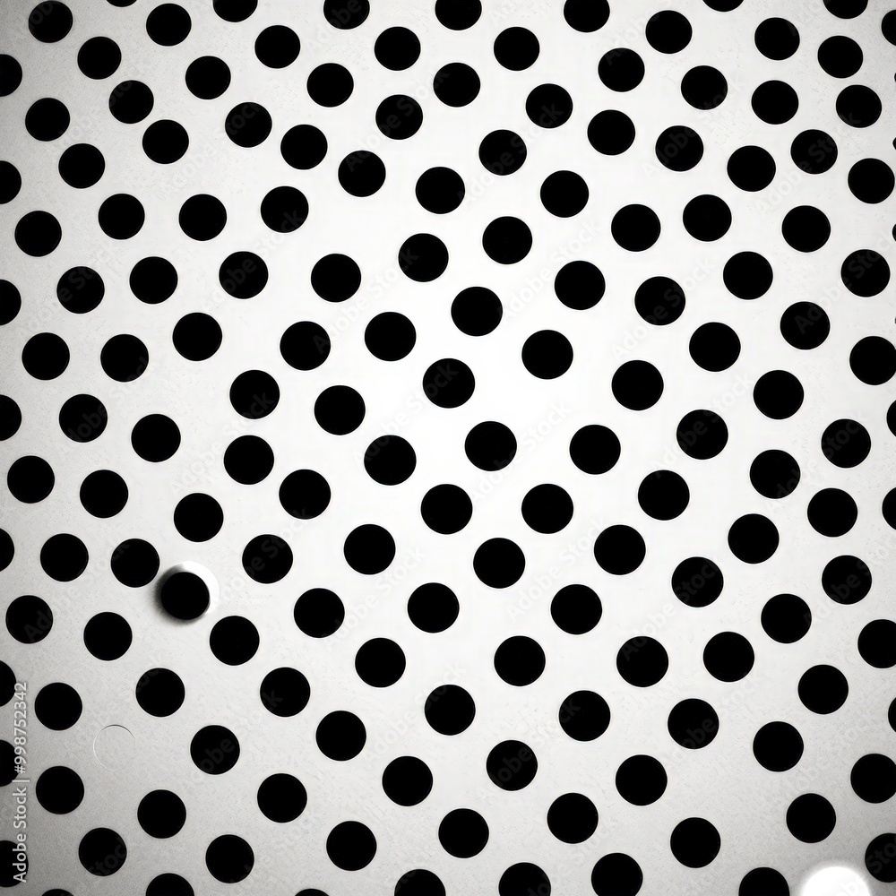Poster A monochrome pattern of black and white circles, with a small white circle in the bottom left corner