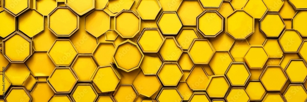Poster A repeating pattern of yellow hexagonal shapes, with some darker shades, creates a visually striking and geometric design