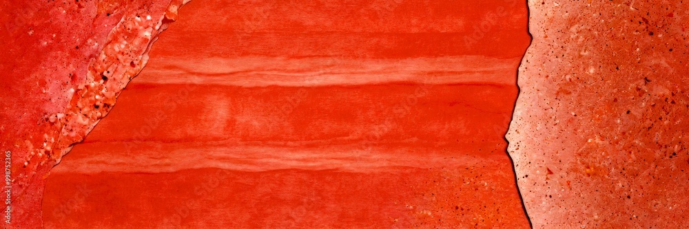 Poster a pinkish-red abstract background with a textured, uneven surface The left side of dominated by a vertical line, while the right side is adorned with a