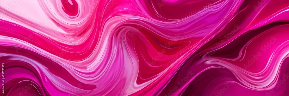 Poster a vibrant abstract pattern with swirling, fluid lines in shades of pink and purple, creating a dynamic and visually striking composition