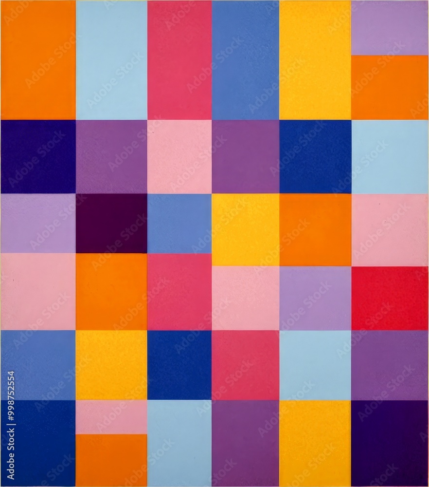 Poster a vibrant abstract composition featuring a grid of squares in various bright colors, including shade