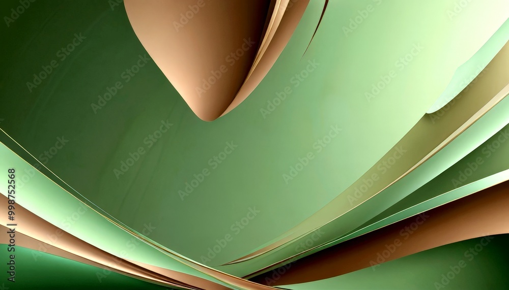 Poster an abstract composition of overlapping curved lines in shades of green and brown, creating a sense of movement and dynamism