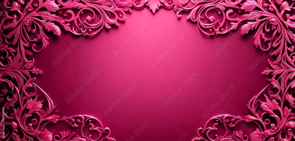 Leinwandbilder a pink background with a decorative border of pink floral patterns on the left and right sides The center of empty, providing a blank space for text or design