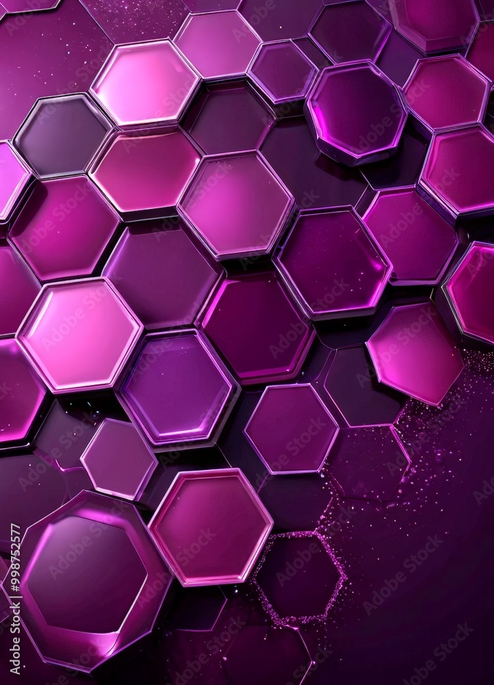 Poster a repeating pattern of hexagonal shapes in shades of purple and pink, creating a visually striking and abstract design