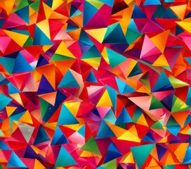 Fototapeta premium a vibrant and abstract composition of overlapping triangular shapes in a variety of bright colors, creating a dynamic and visually striking pattern