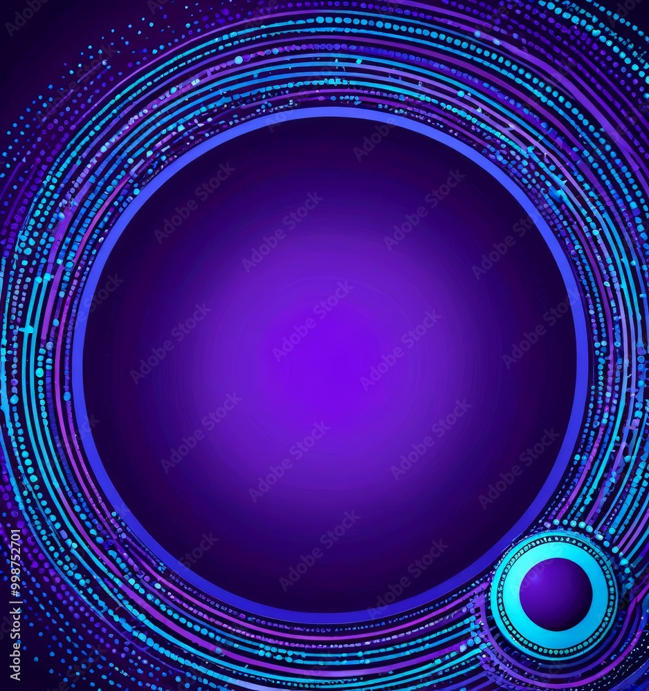 Leinwandbilder a circular design with a gradient background transitioning from purple to blue, accented by a pattern of blue and purple lines and dots The design is centered and appears to be