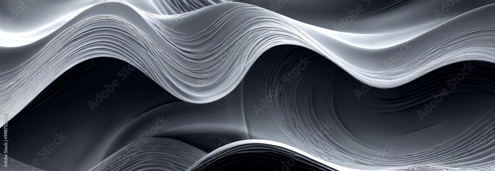 Leinwandbilder a striking abstract pattern of wavy lines and curves, in shades of gray and black, creating a sense of depth and movement