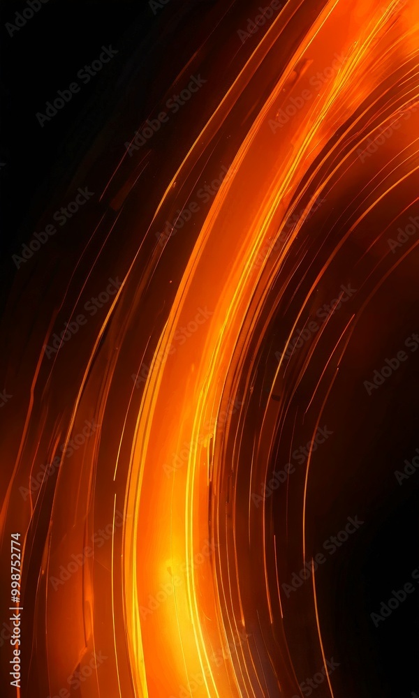 Poster a dynamic, abstract composition of curved lines and streaks of light, predominantly in shades of orange and yellow, creating a sense of movement and energy