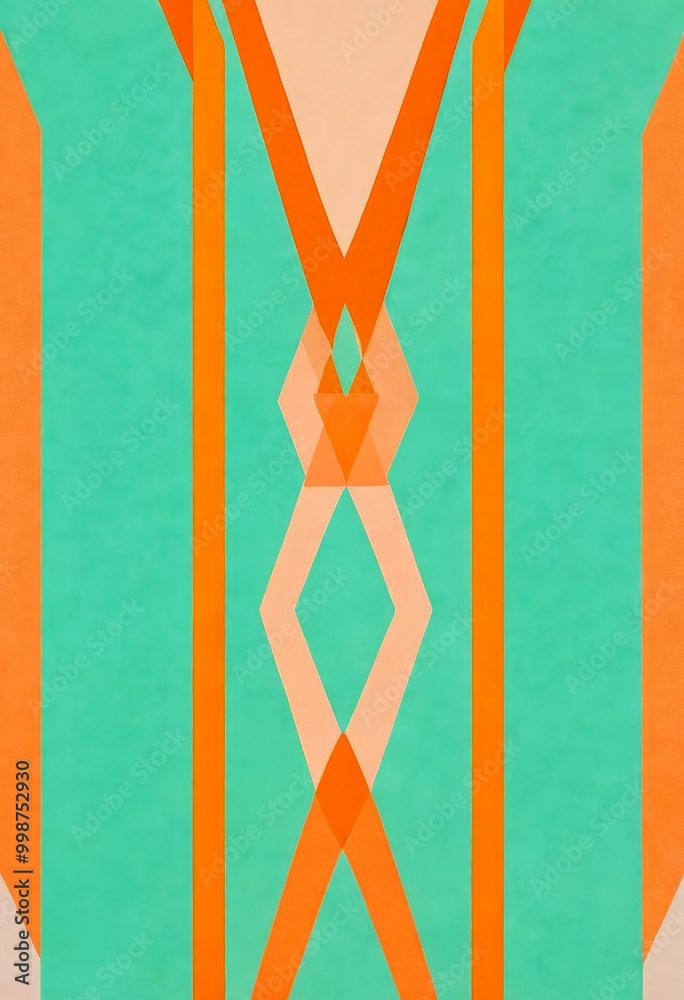 Aufkleber a geometric pattern composed of intersecting lines and triangles in shades of green, orange, and peach, creating a visually striking and abstract design
