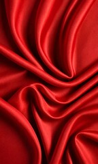 a close-up view red satin fabric, with its folds and creases creating a dynamic and textured appearance