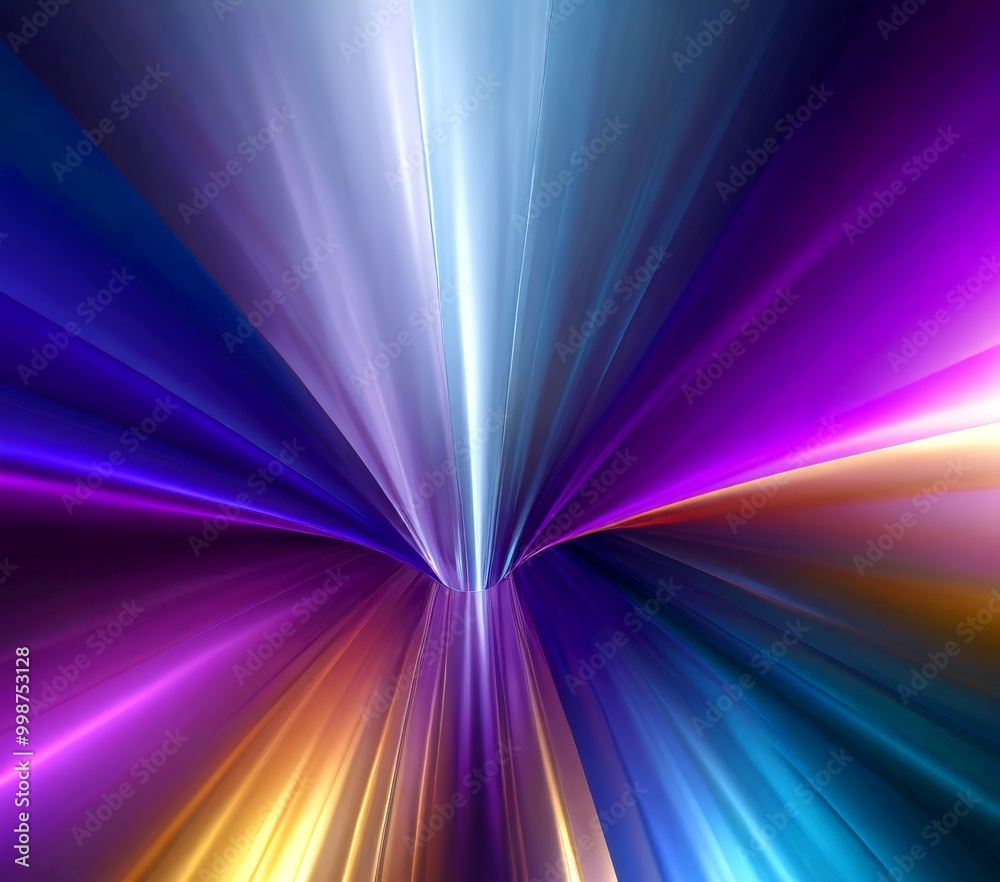 Poster a vibrant abstract composition of colorful rays of light, radiating outwards from a central point, creating a sense of depth and dimensionality