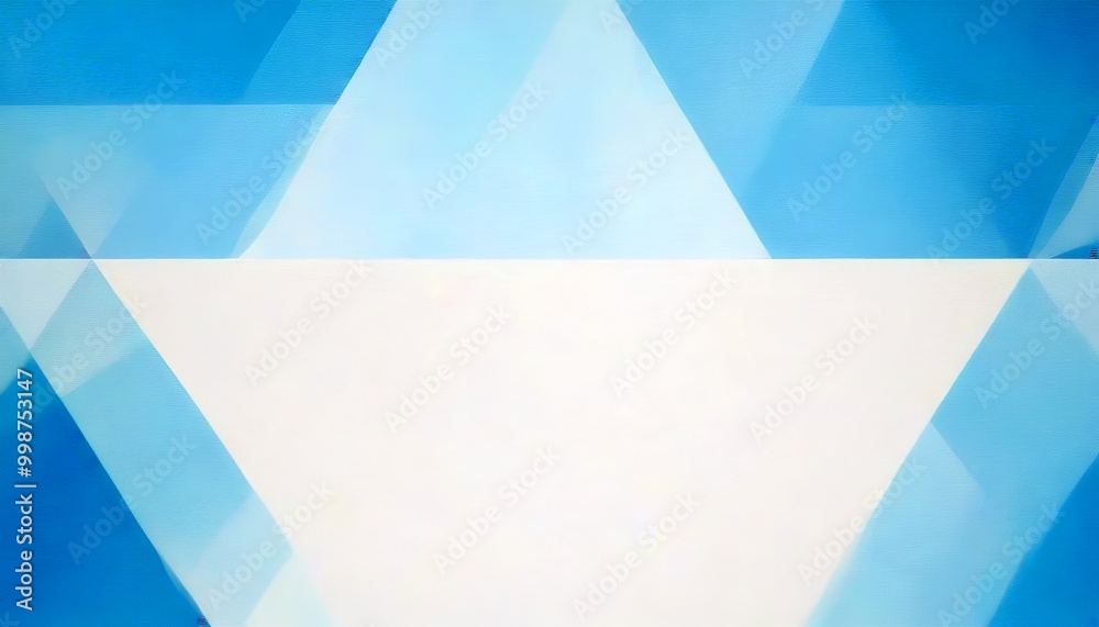 Poster a geometric pattern composed of blue and white triangles, with the white triangle centrally located and the blue triangles arranged in a triangular formation around it