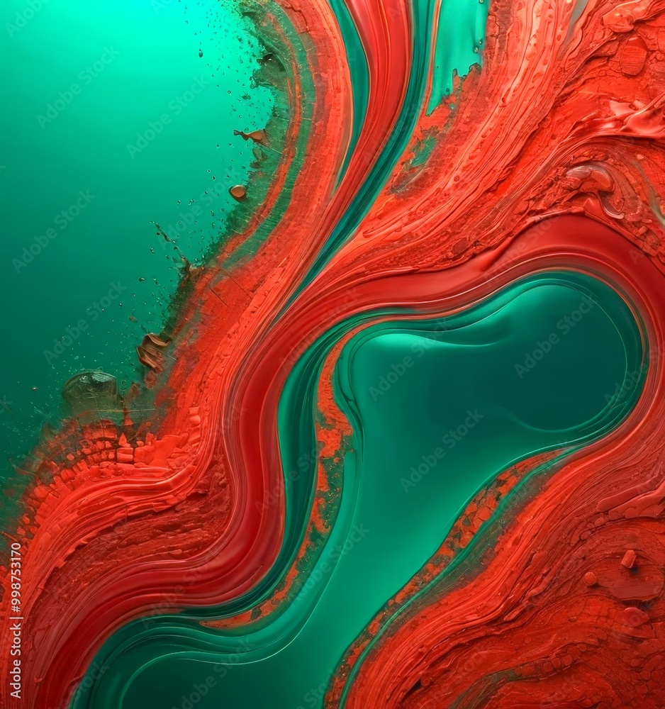 Fototapete a striking abstract composition with swirling patterns of red and green paint, creating a sense of m