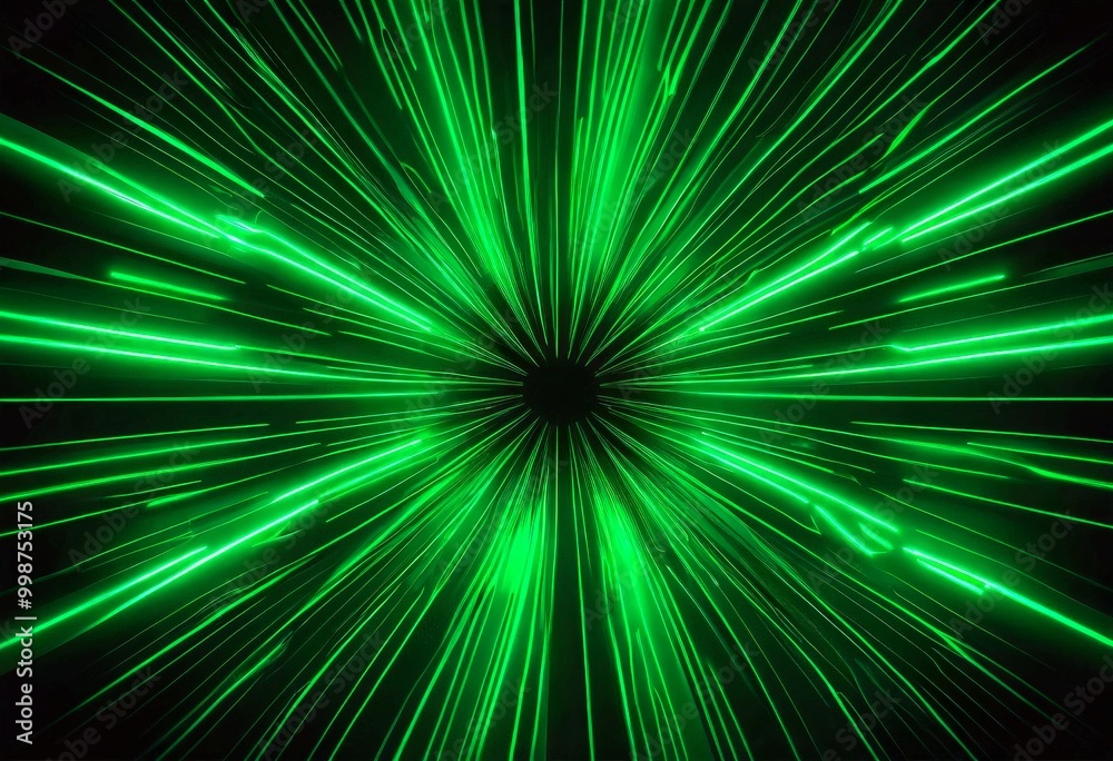 Poster a radial burst of green light radiating outwards from a central point, creating a sense of movement 