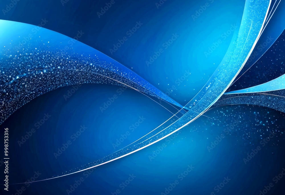 Poster a deep blue background with a wave-like pattern of curved lines and sparkling stars, creating a sense of movement and energy
