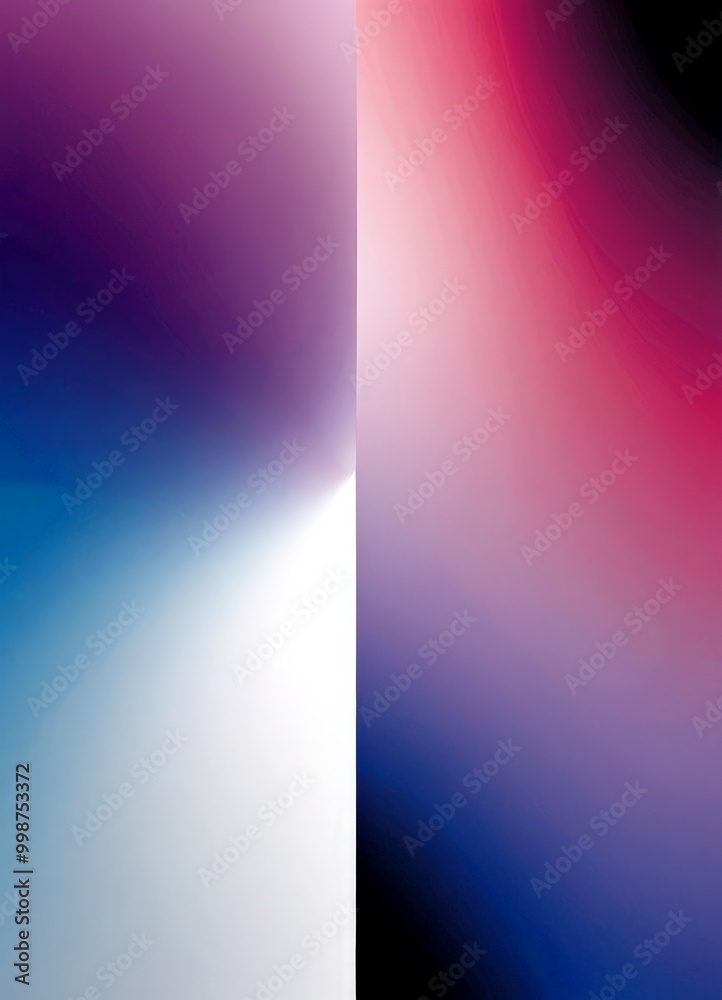 Poster two abstract color gradients, one in purple and blue hues on the left and the other in pink and blac
