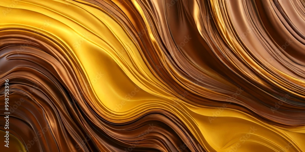 Poster a striking abstract pattern composed of curved lines in various shades of brown and gold, creating a sense of movement and depth