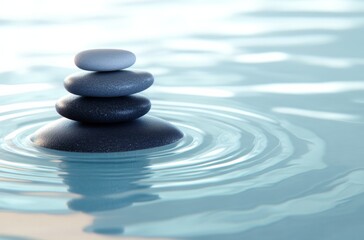 Obraz premium Tranquil zen background with soft water ripples and balanced stones, symbolizing harmony and peace