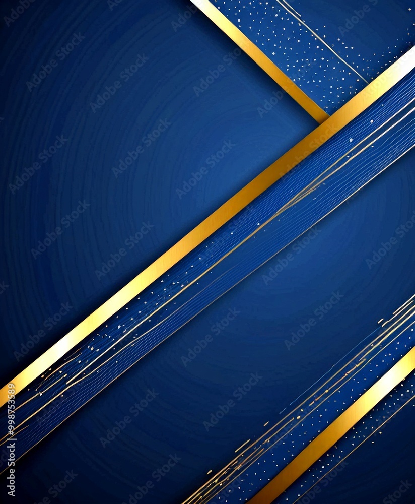 Poster a dark blue background with diagonal gold stripes and scattered gold stars, creating a striking cont