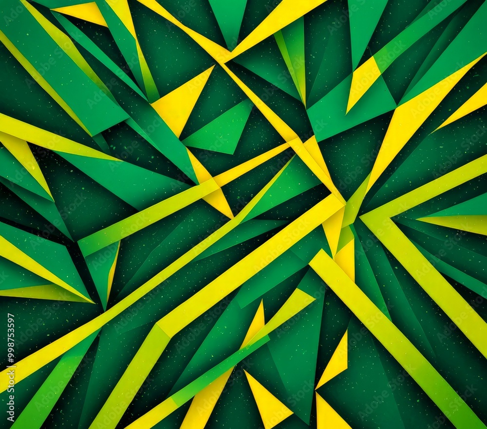 Aufkleber a vibrant abstract composition of intersecting green and yellow lines and triangles, creating a dynamic and visually striking pattern