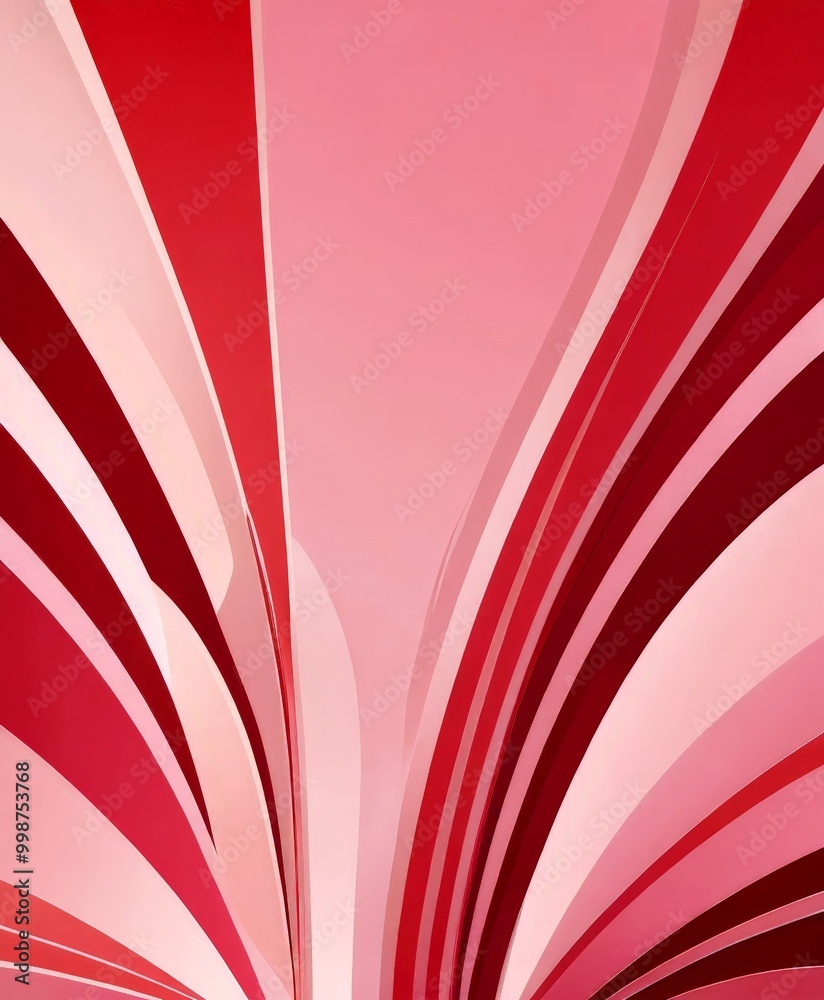 Poster a vibrant abstract composition of overlapping curved lines in shades of pink and red, creating a dynamic and visually striking pattern